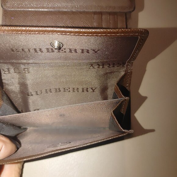 Burberry Nova Wallets Vintage Checkered Brown Coin Pouch Tri Fold Card Slots - Picture 10 of 16